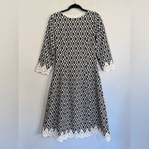 Dainty Jewell Black White Modest Midi Dress Lace Trim Classic Cottagecore Sz S